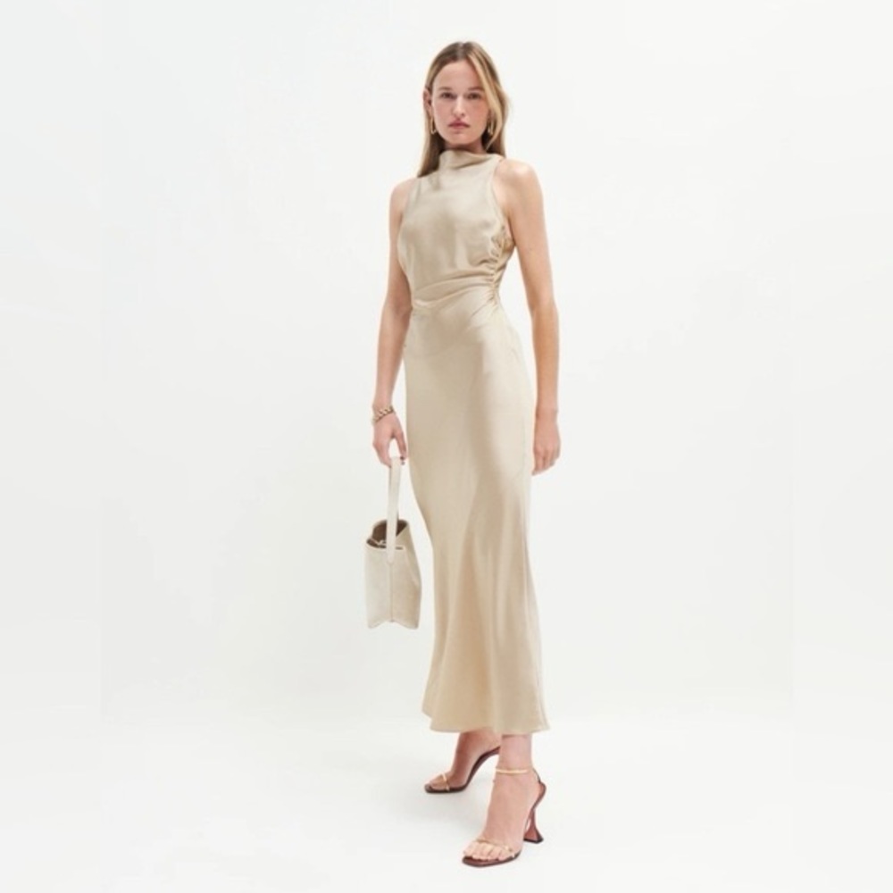 BRAND NEW Reformation Casette Silk Dress in Sand
